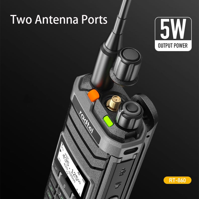 Radtel RT-860 Multi Band Ham Radio HF UHF VHF Dual Band with AM USB LSB CW CB LW MW SW SSB Reception, 1024 Channels, 2000mAh Battery, Type-C Charging (Without SW/MW Antennas) with Programming Cable