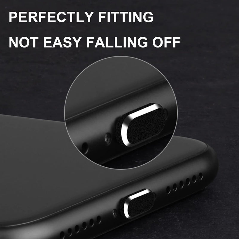 iPhone Dust Plug Compatible with iPhone and AirPods, Lightning Port Plug Protector Charging Port Anti Dust Cover Includes Speaker Cover (Black) Black