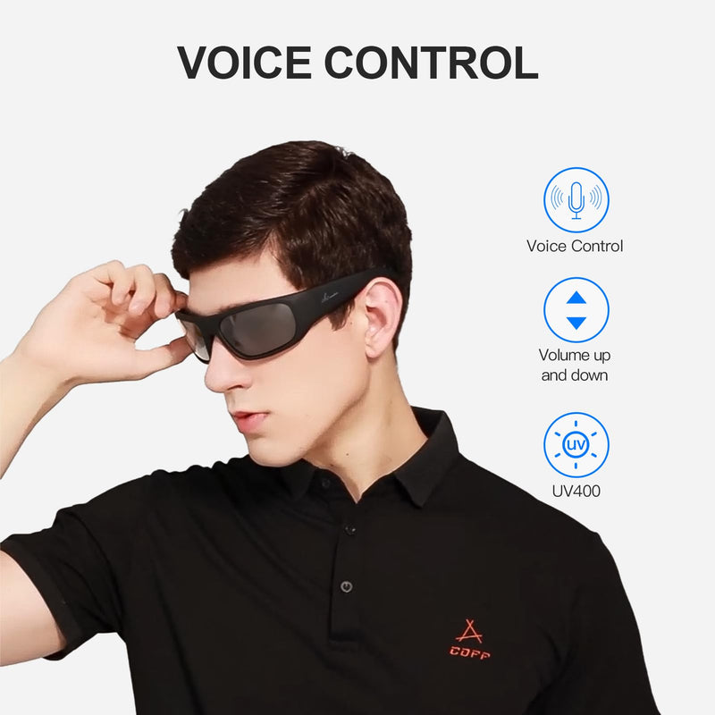 OhO sunshine Bluetooth Audio Sunglasses, Lightweight Open Ear Sport Glasses, 10H Playtime,Water Resistant with Voice Control Black Frame | Transition Lens