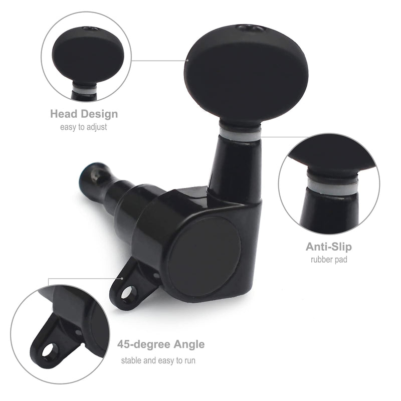 SAPHUE 2R2L Ukulele Tuning Pegs Parts,Small oval Concave Button Sealed-gear String Tuners Tuning Pegs key Machine Heads for Ukulele (Black) Black