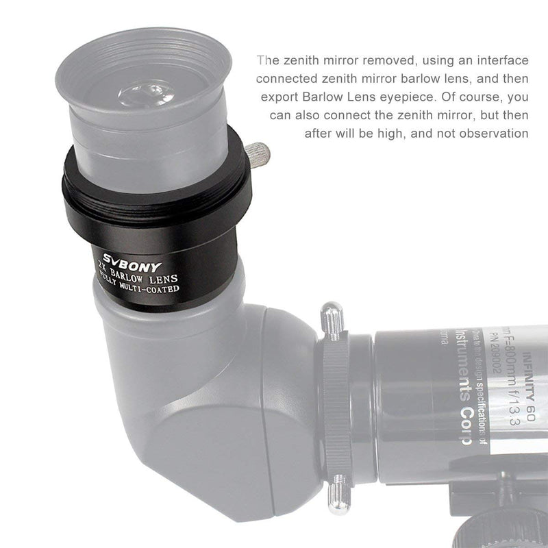 SVBONY Barlow Lens 2X, 1.25 inch Barlow Lens with Multi Coated Broadband Green Film, Telescope Accessories with M42 Thread for Telescope Eyepiece