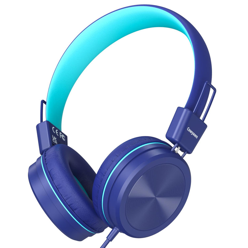 [AUSTRALIA] - Kids Headphones, Toddler Headphones with Safe Volume Limiter 94dB, Wired School Headphones for Kid, 3.5mm Adjustable On-Ear Headphones for Boys/Girls/Children/Teens/iPad/Computer, Dark Blue Plug 3.5mm 