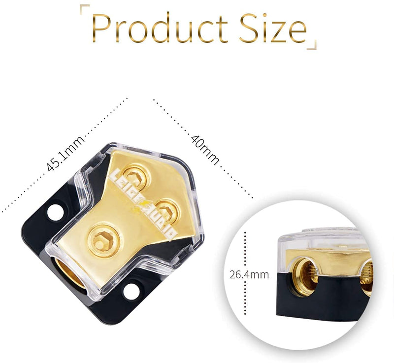 2PACK 0/2/4 Gauge in 4/8 Gauge Out 2 Way Amp Copper Power Distribution Block for Car Audio Splitter 2PACK