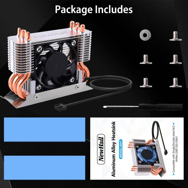 12V M.2 2280 SSD Heatsink with 40mm PWM Cooling Fan, Copper Heat Pipes and Thermal Pad, SSD Cooler for M.2 2280 NVMe & SATA SSD Only