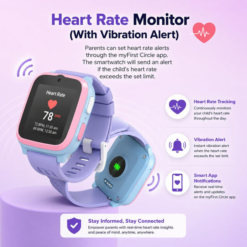 myFirst Fone S3+ Kids Smart Watch 4G GPS Smartwatch for Kids, with eSIM | Video Voice Call, 2MP Camera, GPS Tracking, Text, Waterproof eSIM Dual Band, Gift for Boys Girls Age 8-12 (Cotton Candy) Cotton Candy
