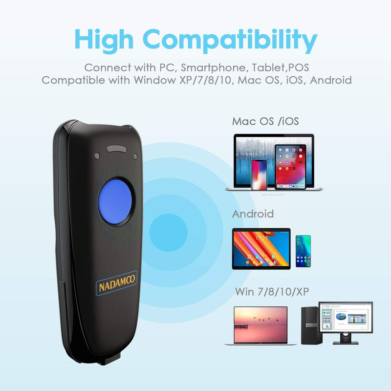 NADAMOO Wireless Barcode Scanner Compatible with Bluetooth, with Charging Dock, Portable USB 1D Bar Code Scanner for Inventory, 2.4G Wireless & Wired Barcode Reader for Tablet iPhone iPad Android iOS Blue