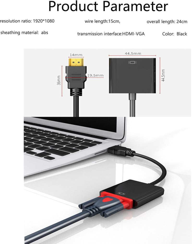 Gold-Plated HDMI to VGA Adapter 1080P Video Converter Male to Female with 3.5mm Audio Port and miniUSB to USB port for PC, Laptop, DVD, Monitor, Projector, HDTV, Chromebook, Raspberry Pi and More