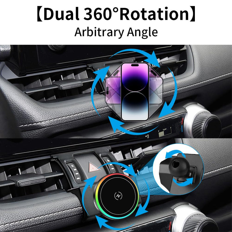 Car Magnetic Phone Mount for 2019-2025 Toyota RAV4 XLE Premium Adventure TRD Off-Road Limited & RAV4 Hybrid XSE Limited,RAV 4 Prime XSE Auto Accessories Fast 15W Wireless Charger Holder 2019-2025 RAV4 High config, with air volume button