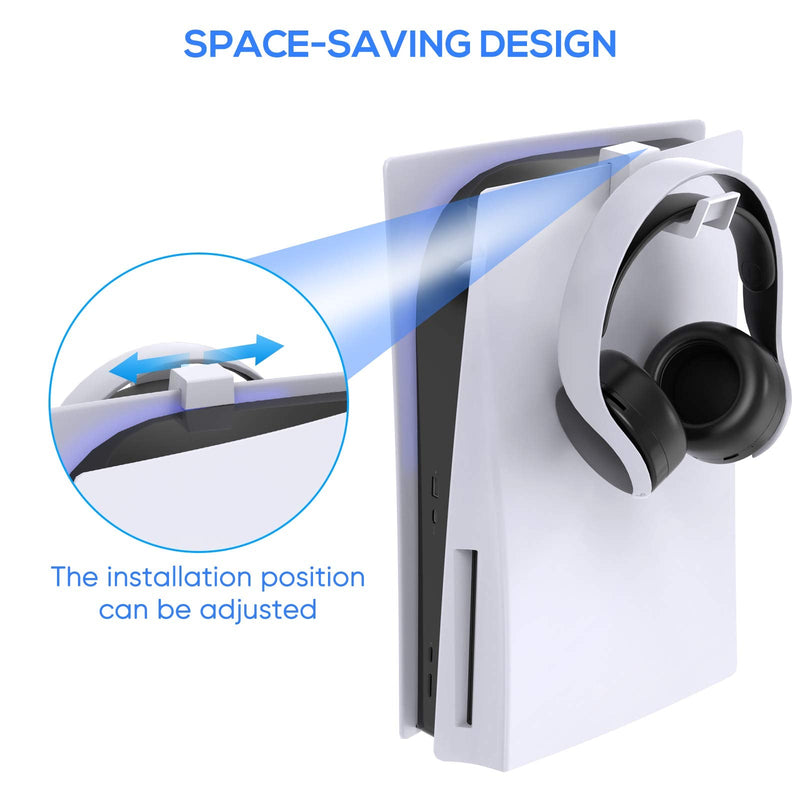 FYOUNG Headset Holder for PS5/for PS5 Slim, Hook Hanger for PS5 Headphone Hanger Holder, Headphone Stand for PS5/ PS5 Slim (White) White