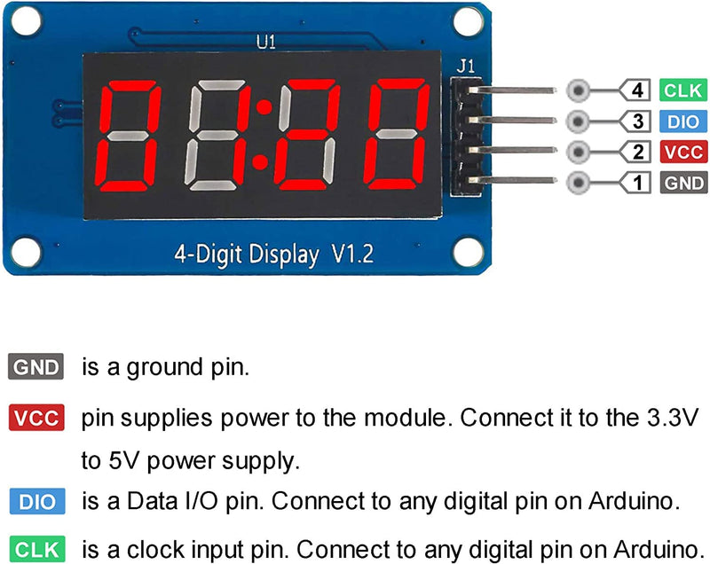 DUBEUYEW Display Module TM1637 0.36 Inch 4 Character 7 Segment 4 Bits Red Digital Tube for Arduino Driver Board (Pack of 4)