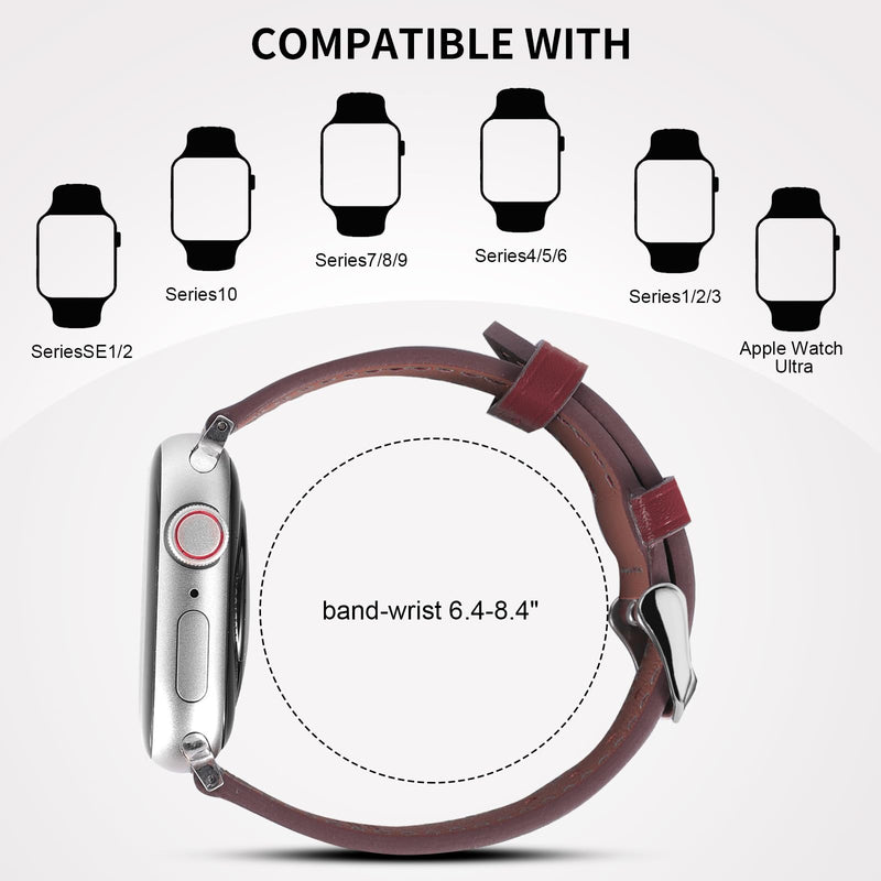 2 Pack Leather Watch Bands Women Men Compatible with Apple Watch(Red And Pink) 38/41/40/42/44/45/46/49mm, Iwatch Straps Smartwatch Replacement Band for Ultra 2/1 SE Serie 10 9 8 7 6 5 4 3 2 1