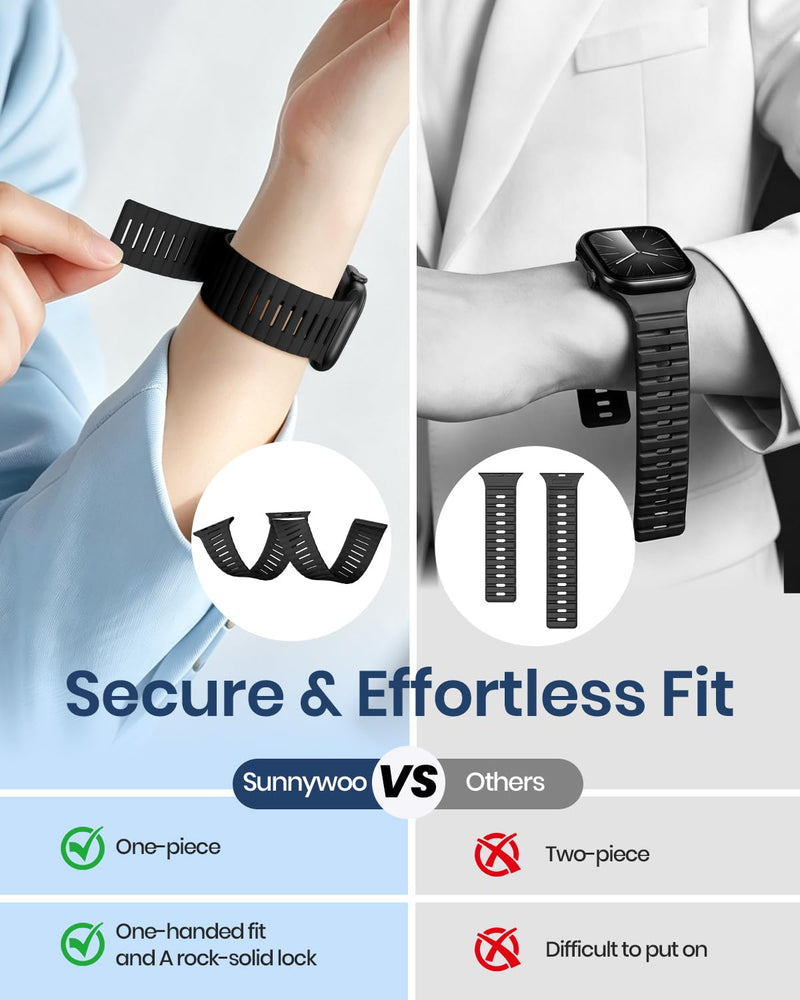 Magnetic Sport Bands Compatible with Apple Watch Bands for Men Women | Silicone Wristband 49mm 46mm 45mm 40mm 44mm 38mm 41mm 42mm, Replacement for iWatch Ultra Series 11 10 9 8 7 6 5 4 3 2 1 SE Black 44mm/45mm/46mm/49mm/(42mm-series 3 2 1)