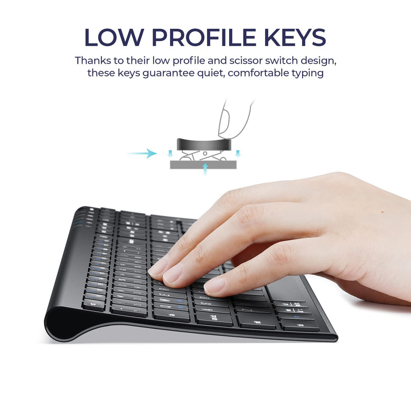 iClever GK20 2.4G Wireless Keyboard, USB-C Rechargeable Stainless Steel Ultra Slim Full Size Keyboard with Numeric Keypad for Windows 7/8/10, Mac, Chromes OS, iMac, MacBook Air/Pro, Laptop, Desktop PC Black