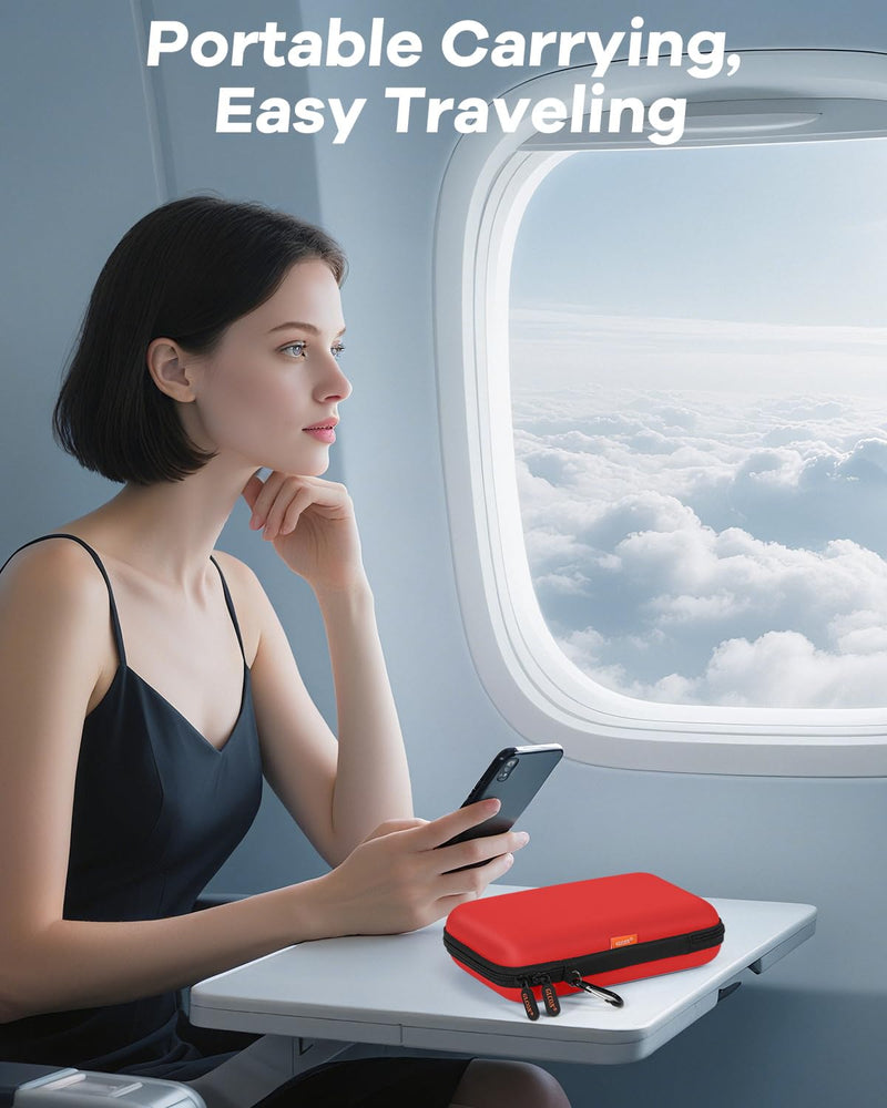 Large Hard Carrying Case - Universal Electronic Organizer Storage Case Bag - Black + Pure Red