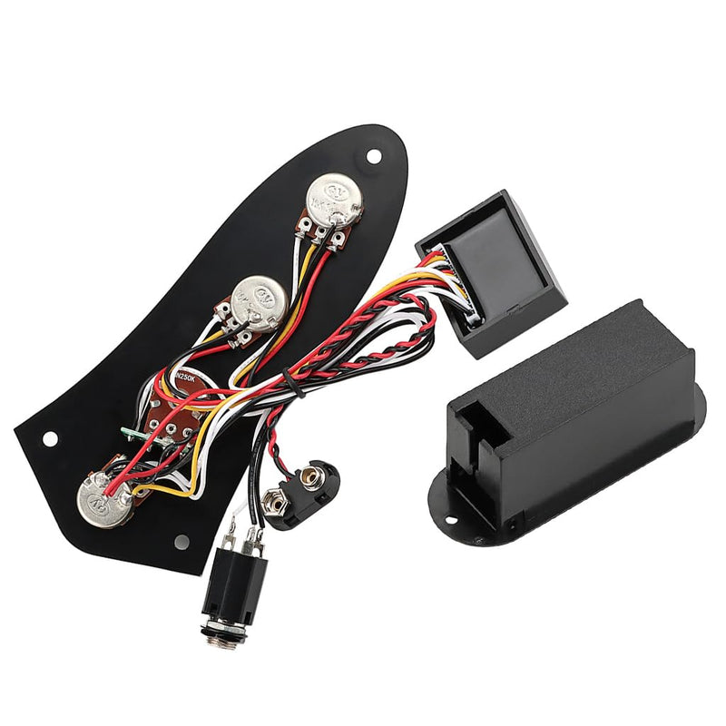 Bass Guitar Prewired Control Plate Loaded Control Board with Wiring Harness Fit for Jazz Bass Guitar Replacement Parts,Come with Metal Knobs,Potentiometers,Crcuit Set for Electric Guitar Preamp Black