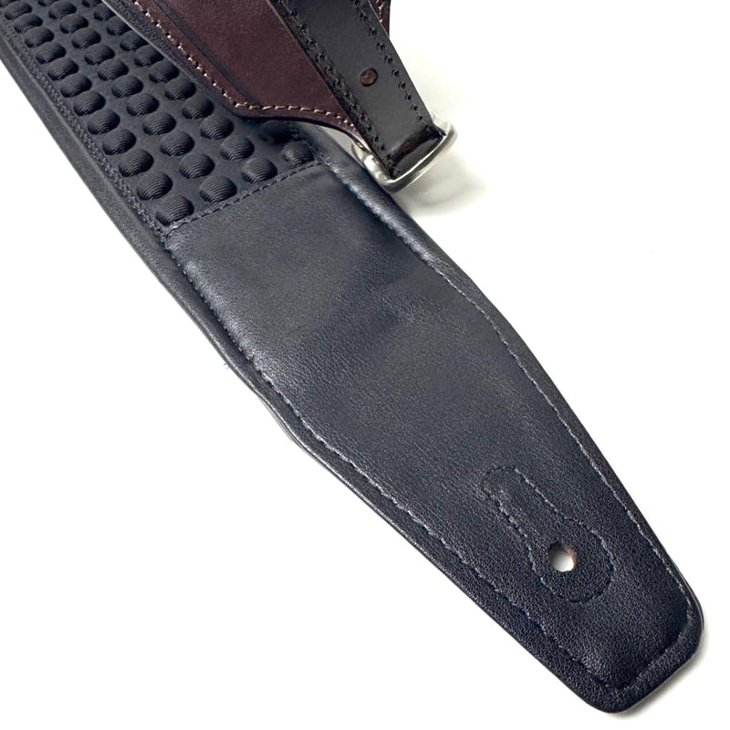 Walker And Williams FPB-43 Super Premium Full Length Grain Leather Air Cell Neoprene Backed Guitar Strap In Dark Hickory Brown Finish, Aged Nickel Buckle For Acoustic, Electric, And Bass Guitars.