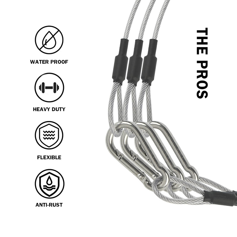 1/8" Stage Light Cables 20 Pack, 2ft Safety Cables with Carabiner Lock for DJ Light Equipments, Stainless Steel Wire Ropes, 120lb Load Capacity 1/8" dia 20pcs