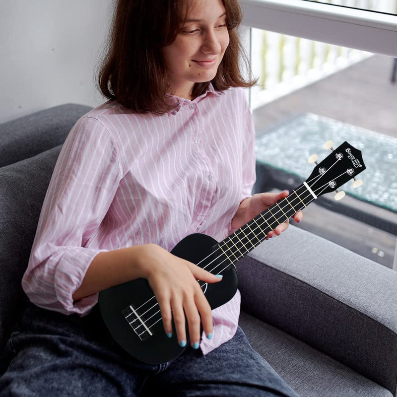 Strong Wind Soprano Ukulele - Stringed Musical Instrument Ukulele for Beginners Adults, 21 Inch Basswood Ukelele (Black) Black