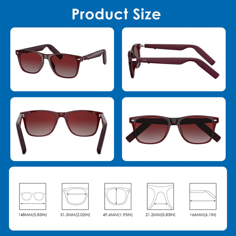 GetD AI Glasses, Smart Glasses Powered by ChatGPT, Real-Time AI Translation | Polarized lens, AI translation in 145 languages, Hands‑free calls, Immersive audio, Holds AI conversations, 11H Playtime