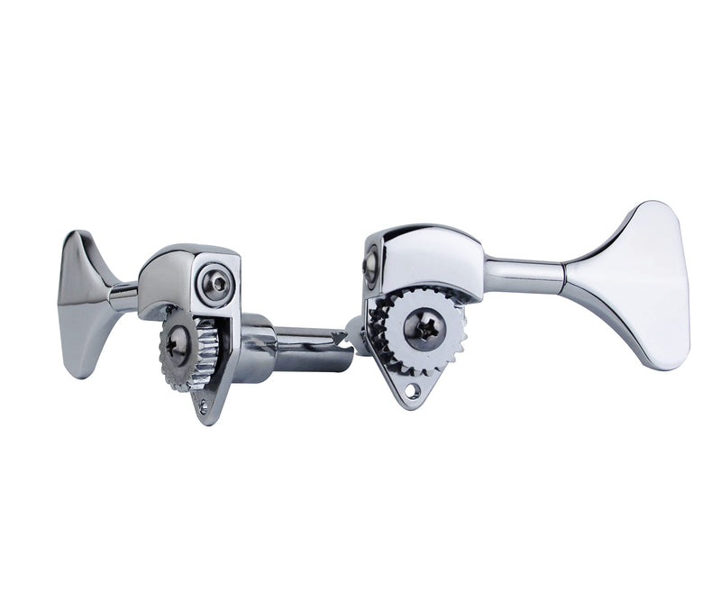 Guyker Bass Machine Head (2R + 2L) - 1:20 Ratio Open Gear Tuners Tuning Key Pegs Replacement for Electric Jazz Guitar Bass or Precision Instruments - Chrome 2R + 2L