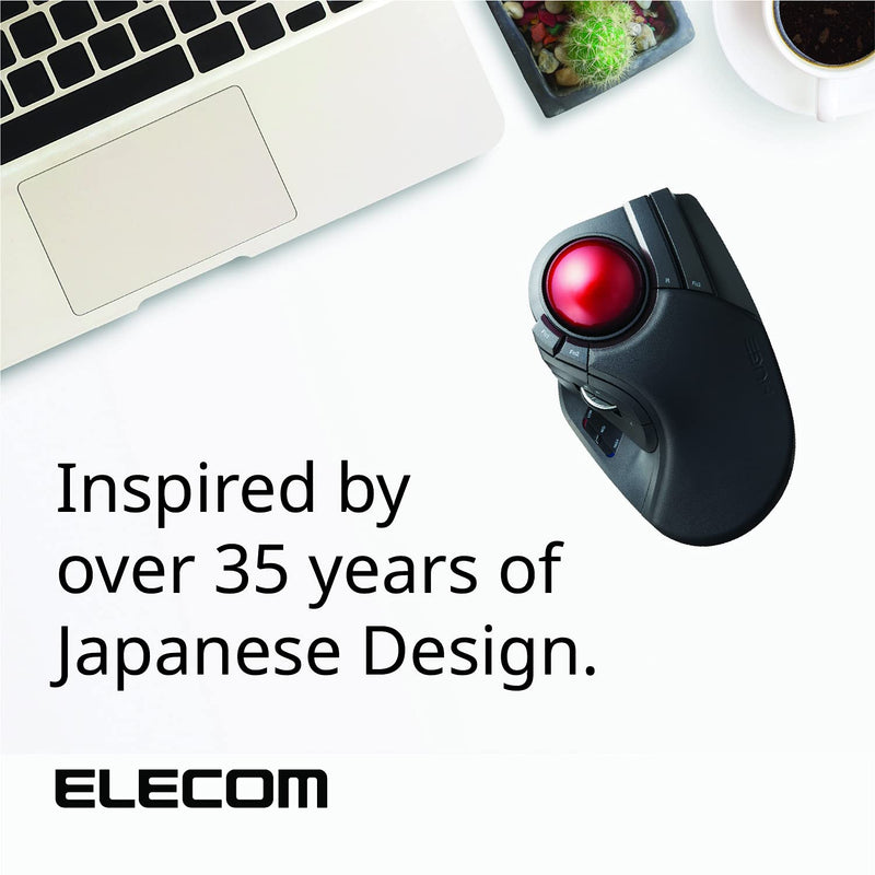 ELECOM HUGE Trackball Mouse, 2.4GHz Wireless, Finger Control, 8-Button Function, Precision Optical Gaming Sensor, Palm Rest Attached, Smooth Red Ball, Windows11, macOS (M-HT1DRBK) Wireless Trackball Mouse