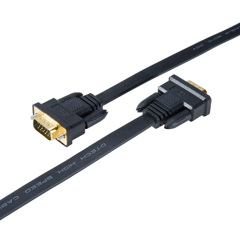 DTech 10ft Ultra Thin Flat Computer Monitor VGA Cable 15 Pin Male to Male Connector SVGA Wire 10 Feet - Black