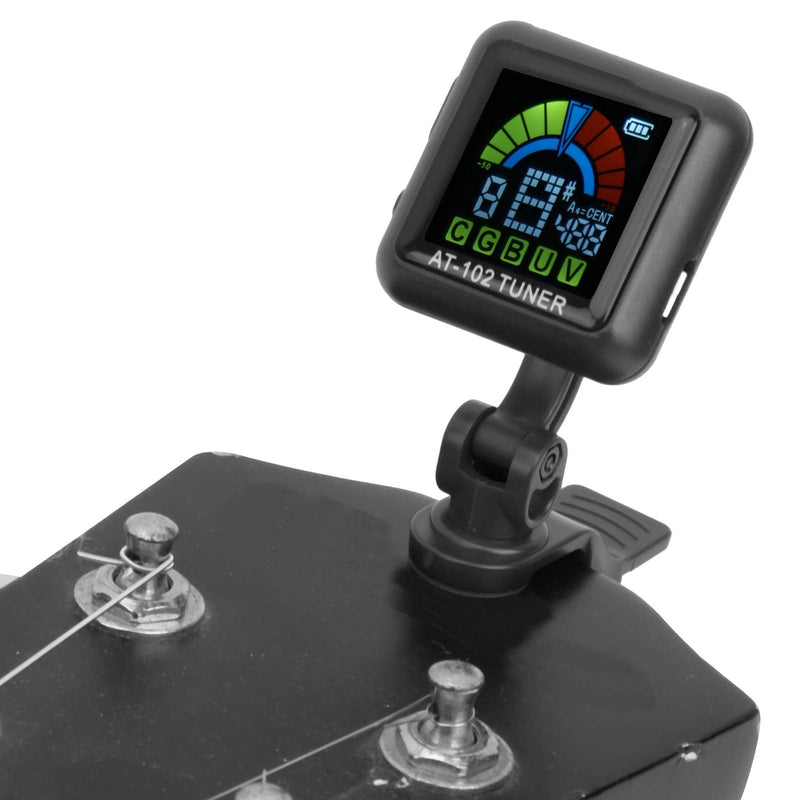 Guitar Tuner Clip On Violin Tuner USB Rechargeable with Color Display for Acoustic Electric Guitar Bass Ukulele Viola All Instruments(AT-102 Black) AT-102 Black