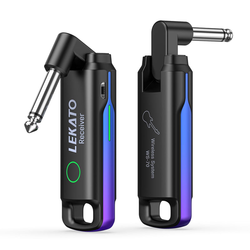 LEKATO Wireless Guitar System UHF Wireless Guitar Transmitter Receiver Rechargeable Audio Wireless Guitar Transmitter and Receiver with 70 Channels Wireless for Guitar Bass Electric Instruments (Blue) Blue