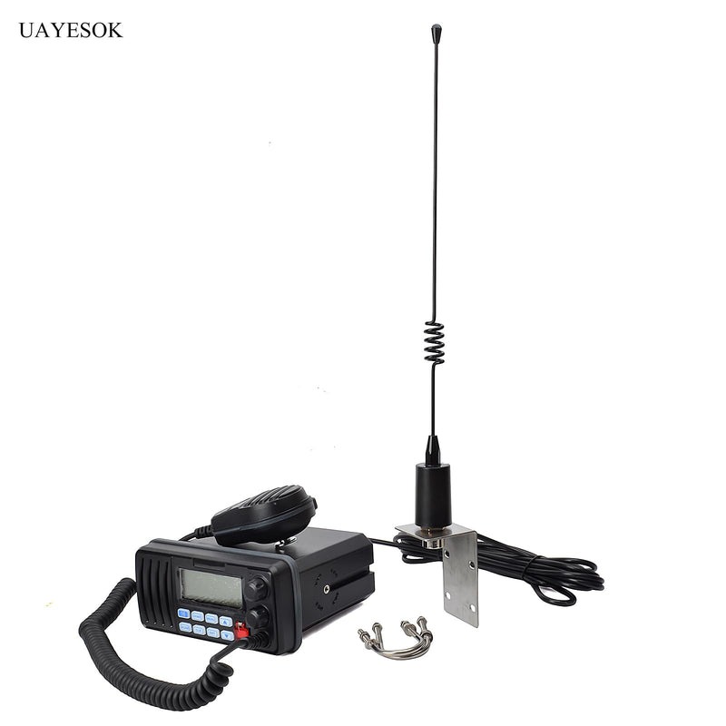 UAYESOK Stainless Steel Marine VHF Antenna, 15 Inch Low Profile | Boat Antenna for Cobra Icom Uniden Standard Horizon Marine VHF Radio, 16.4ft RG-58 Coaxial Cable, L-Mount Bracket
