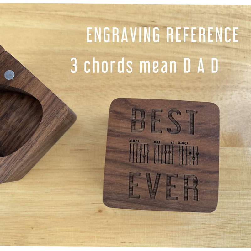 Best Dad Ever, Dad Guitar Chords Walnut Guitar Pick Storage Box, Father Gift from Daughter or Son, Guitar Dad Christmas Gift, 1 Pack