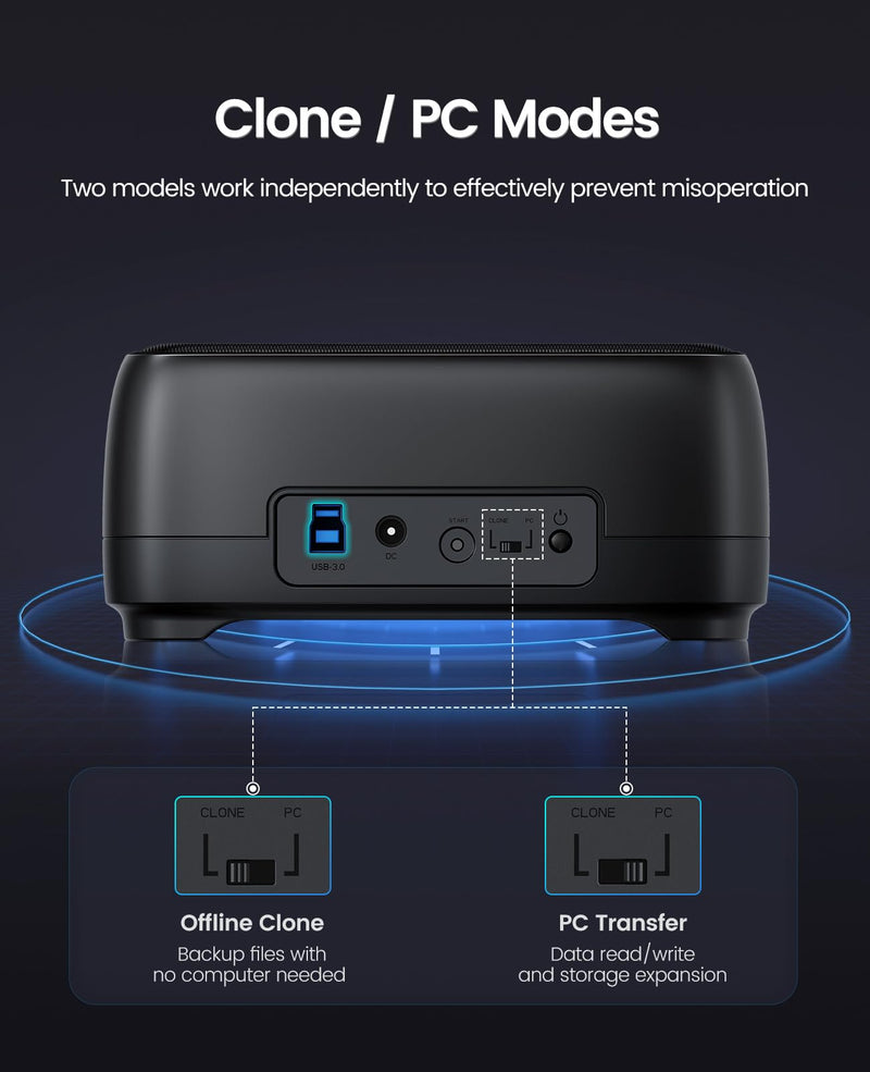 ORICO Dual Bay Hard Drive Docking Station Hard Drive Cloner | USB to SATA with Duplicator/Offline Clone Function External Hard Drive Dock for 2.5''/3.5'' HDD SSD Support UASP Plug&Play DD28U3-C