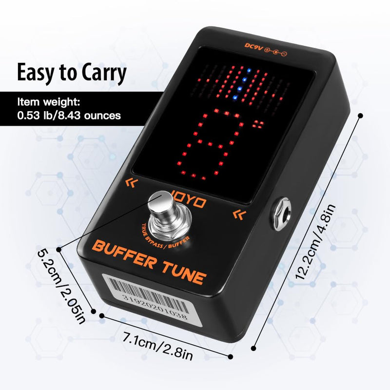 JOYO Buffer Tuner Pedal Built-in Buffer with Accurate Tuning and LED Screen for Electric Bass Guitar Effects (Buffer Tune JF-19) Buffer,Tuner Black