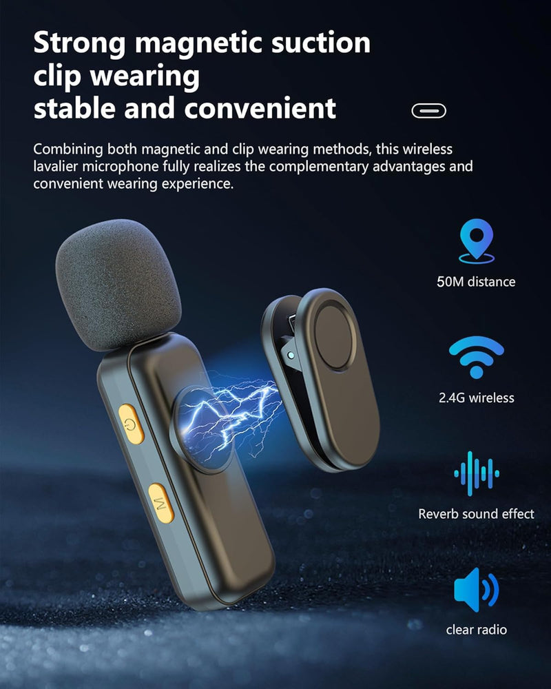 2 Pcs Wireless Lavalier Microphone for iPhone, Video Recording Clip-on Mics with Rotatable Clip&Denoise Recording,Ideal for Vlog Tiktok YouTube Podcast Content Creator, for iPad/Android/PC