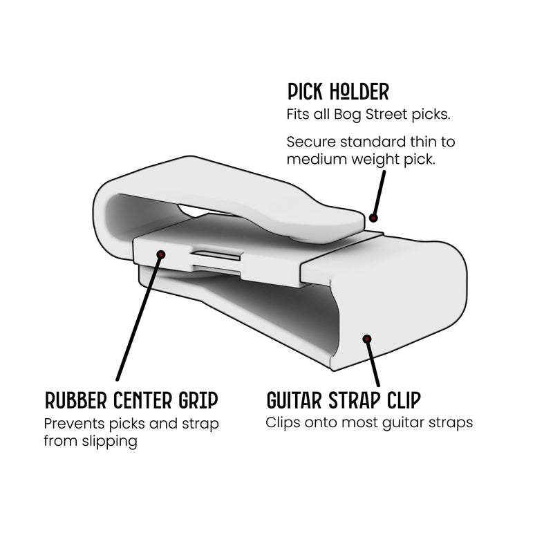 Guitar Pick Clip (3-pack) for Guitar Straps (Patented Design by Bog Street) Black