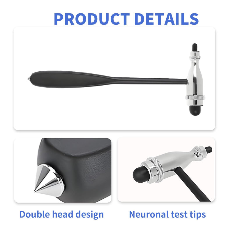 [AUSTRALIA] - Neurological Reflex Hammer, Medical Hammer, Neuro Reflex Hammer with Double Plastic Head, Double Functional Head Reflex Hammer, Lightweight Percussion Reflex Hammer, for Reflex Tests (Black) 