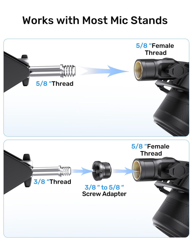 [AUSTRALIA] - [2025 Upgrade] Custom Blue Yeti Shock Mount with Pop Filter - Elastic Suspension Design Reduces Vibration Noise, Shock Mount 100% Fits Blue Yeti, Matches Mic Boom Arm, with 3/8" to 5/8" Screw Adapter [2025 Upgrade]Blue Yeti Shock Mount 