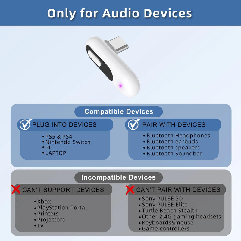 [AUSTRALIA] - USB-C Bluetooth Audio Adapter for PS5 & PS4, Low Latency Wireless Audio Transmitter with aptX-Adaptive, Bluetooth Headphones & Earbuds 