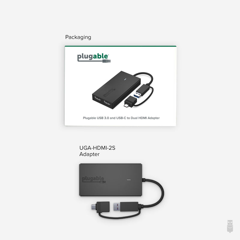 Plugable Dual HDMI Monitor Adapter for M1-M5 & Neo macOS, Windows, ChromeOS - USB-C, Thunderbolt, USB 3.0 Compatible, Supports 2 Displays at 1080p 60Hz, SMI Driver Required