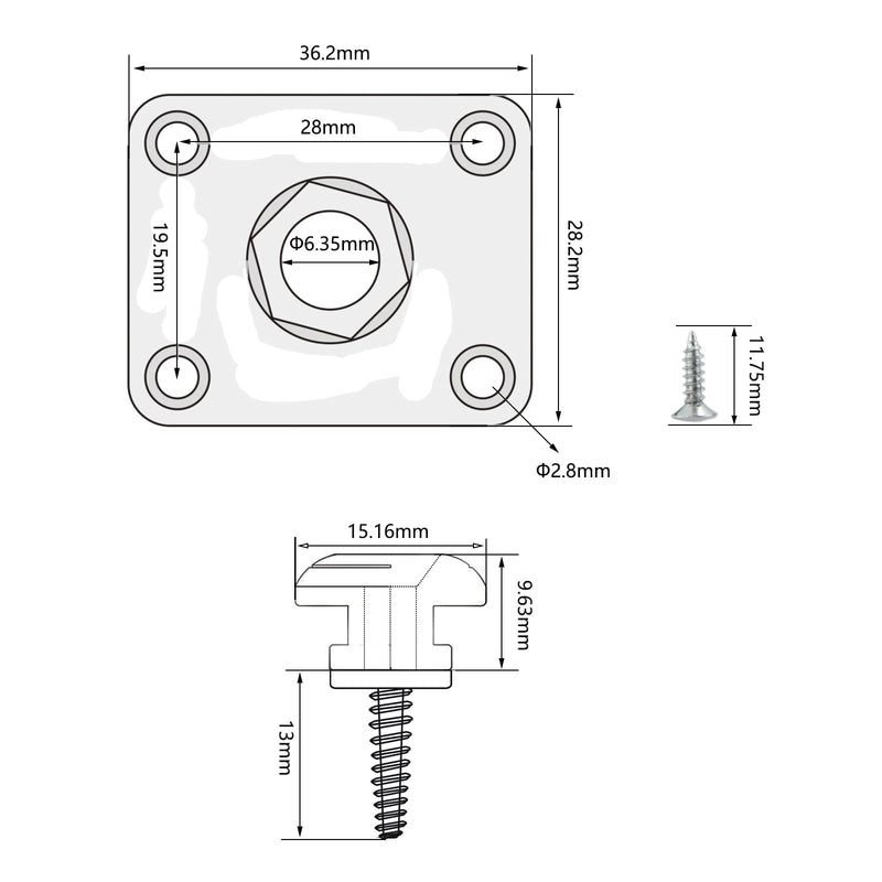 1/4"(6.35mm) Silver Guitar Input Jack Output Plate Jackplate Socket for LP Les Paul Style Electric Guitar,2 PCS Guitar Strap Buttons with Strap Blocks Square Style