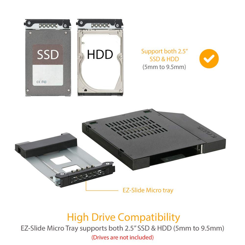 ICY DOCK 2.5" SSD / HDD Hot-Swap SATA Mobile Rack for 12.7mm Slim CD/DVD-ROM Optical Bay | ToughArmor MB411SPO-1B (Fits 12.7mm Height ODD Slot)