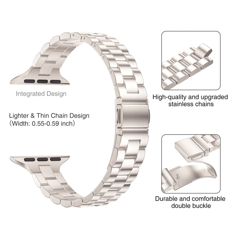 Thin Band Compatible with Apple Watch 42mm 44mm 45mm 49mm, Premium Stainless Steel Metal Replacement Adjustable Wristband Strap for iWatch Ultra SE Series 8/7/6/5/4/3/2/1 Women Men(2 Pack)