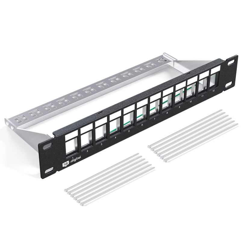 hb-digital 12 Port Patch Panel Distribution Panel Patch Panel Modular for RJ45 Keystone Module 10 Inch CAT 5 CAT 6 CAT 7 for Network Cabinet LAN Professional TIA568A TIA568B Switch Earth Cable - Black