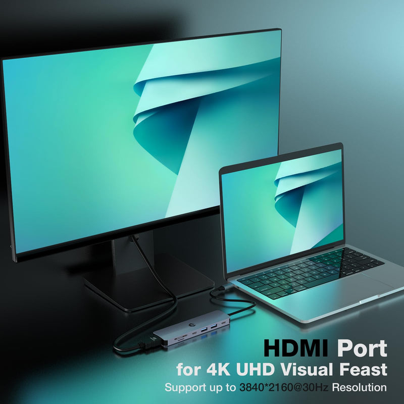 USB C HUB, Tymyp 7 in 1 Hub Adapter, HDMI Output, 100W Power Delivery, USB C 3.0, Dual USB 3.0 Ports, SD and Micro SD Card Reader, Ideal for USB C Laptops Dell XPS/HP/Surface and More