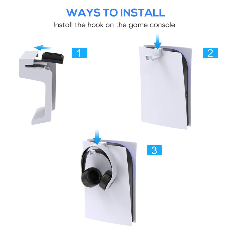 FYOUNG Headset Holder for PS5/for PS5 Slim, Hook Hanger for PS5 Headphone Hanger Holder, Headphone Stand for PS5/ PS5 Slim (White) White
