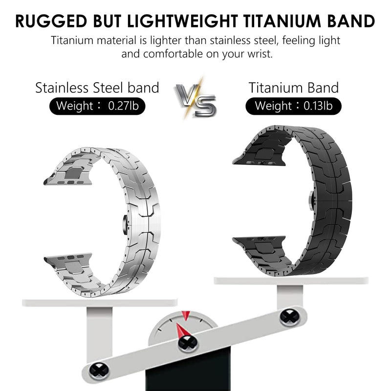 WINGLE Grade 2 Titanium Bands for Apple Watch Band Ultra 3/2/1 Band 49mm Series 11 10 46mm 45mm 44mm 42mm SE 3/2/1 Series 9 8 7 6 5 4 3 Men, Classy Business Lightweight Rugged iWatch Bands, Black Titanium Version - Black