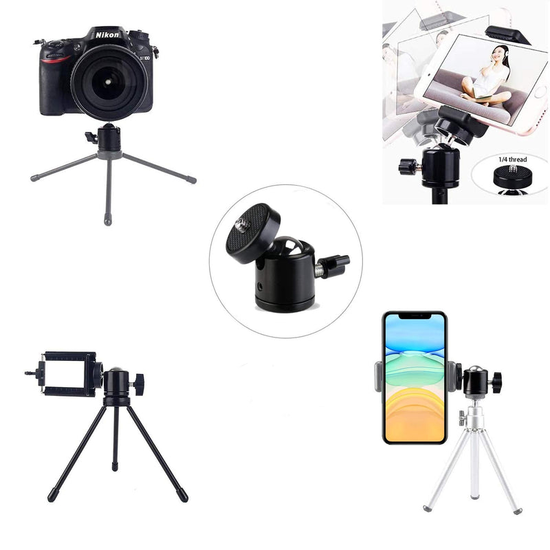 Universal 1/4" Swivel Mini Ball Head Screw Tripod Mount with Hot Shoe（2 Pack）, Eszkozta 360 Degree Rotating Mount Base Adapter for DSLR Cameras HTC Vive Tripods Monopods Camcorder Light Stand… Black-Black-with Hot Shoe