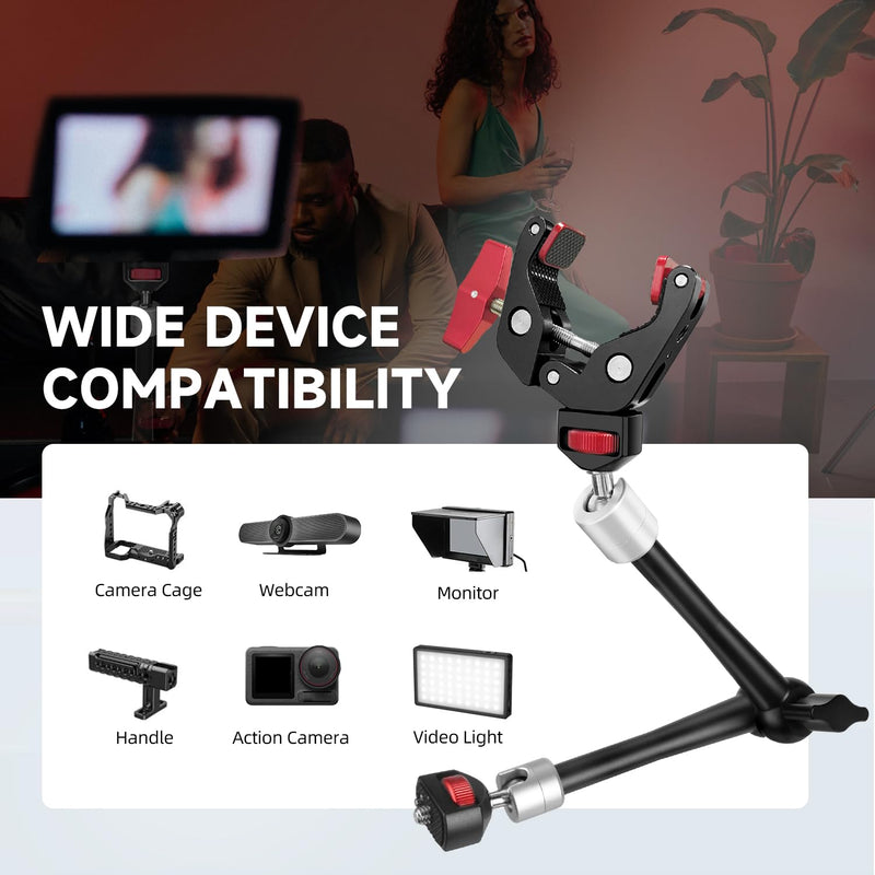 [AUSTRALIA] - HEMMOTOP 11in Magic Arm Camera Mount Clamp, Max. Payload 5.5 LBS Articulating Arm with Anti-Twist Pins, Rotatable Pads, Adjustable Friction Arm for Monitor, LED Light, Camera Video Rig MS02 11 in 