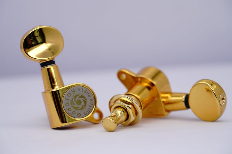[AUSTRALIA] - 6 Inline Vintage Guitar Machine Heads - 1:15 Gear Ratio Sealed Tuning Key Pegs Tuners with Oval Shaped Button Replacement(E-1006, Gold) 