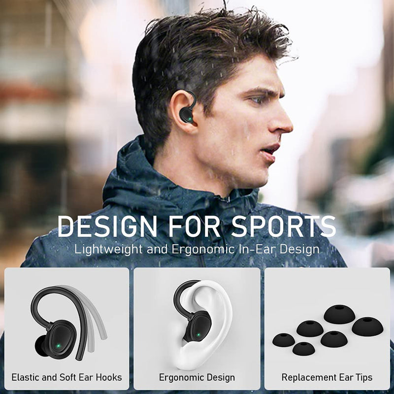 Wireless Earbud, Bluetooth 5.1 Headphones Sport Wireless Bluetooth Earphones in Ear Noise Cancelling Earbud with Mic Deep Bass, Earhooks Ear Buds IP7 Waterproof 48H Headset for Running Gym[2021 New] | IP7 Waterproof Wireless Earphones Ear Hooks, ENC No...