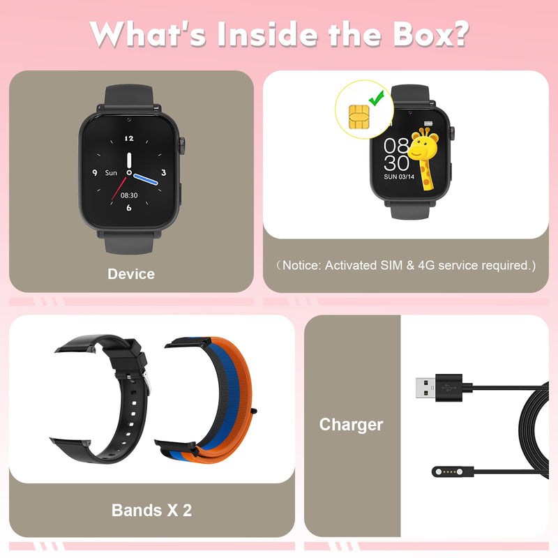 4G Kids Smart Watch for Boys Girls with GPS Tracker, Kid Smartwatch Phone Call SOS Video Call for Kids Birthday Gift Ages 4-12